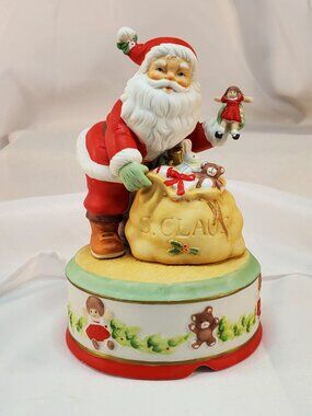 Vintage 1987 Enesco Santa Claus Music Box Figurine "I Believe In Santa" Works